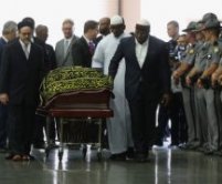 The casket with the body of Muhammad Ali arrives for an Islamic prayer service at the Kentucky Exposition Center on June 9, 2016 in Louisville, Kentucky.